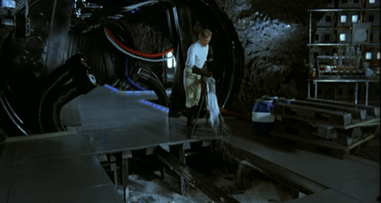 ... he discharges a torrent of water into the sludge pit in disgust (screen cap courtesy Craig Spivey).