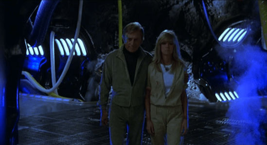 Alex and Adam head back to the living quarters after their ordeal with Hector. Adam tells Alex the fate of the original Hector "... he was slain by Achilles, his body dragged around the walls of Troy." (screen cap courtesy Craig Spivey)