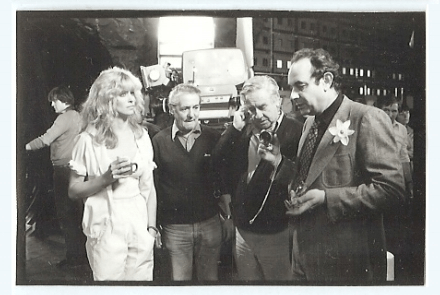 Stanley Donen confers with camera operator David Harcourt while Farrah looks on. (still courtesy Keith Hamshere)
